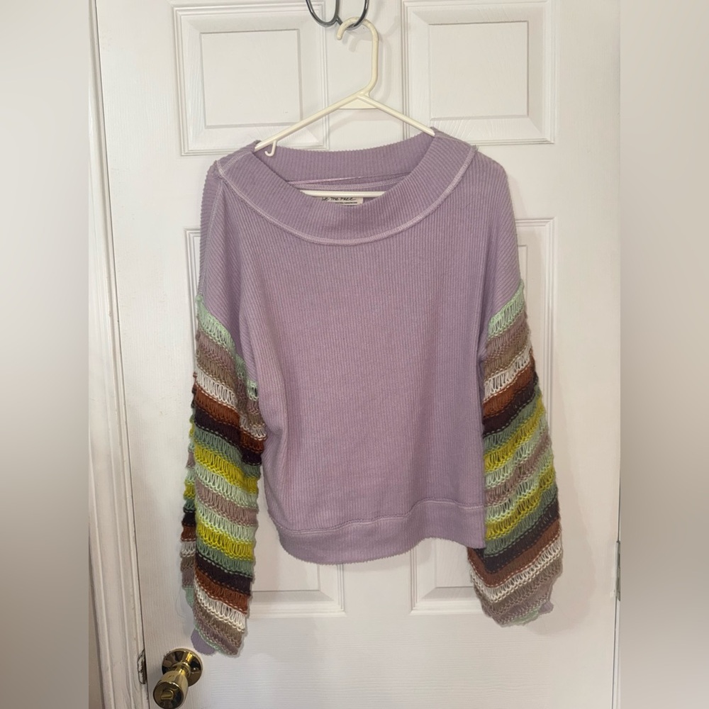 Free People Cha Cha Lilac Top w/ Balloon Knit Sleeves in Lilac - Picture 2 of 5